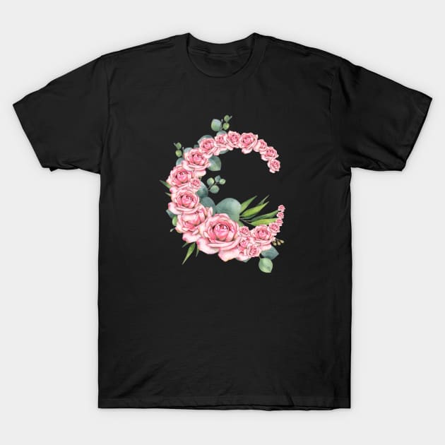 C of Roses Initial Pretty Pink Roses T-Shirt by ArtisticEnvironments